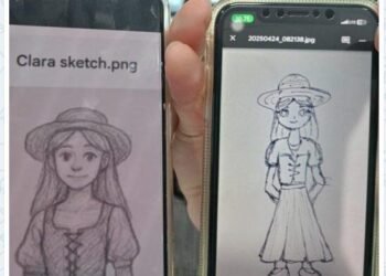 Kiri gambar hasil generatif AI dan kanan gambar manual dari pelaku untuk tugas arsir manual, Sabtu (26/4/2024)