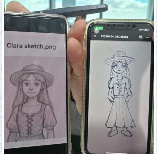 Kiri gambar hasil generatif AI dan kanan gambar manual dari pelaku untuk tugas arsir manual, Sabtu (26/4/2024)