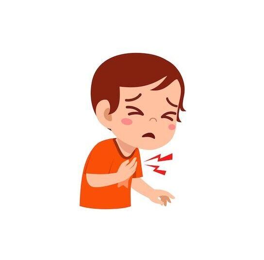El nino pequeno se siente mal cuando le duele el pecho Vector Premium