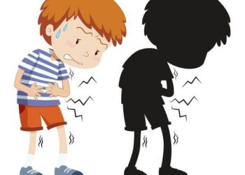 Free Vector Boy with stomach ache in colour and silhouette