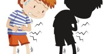 Free Vector Boy with stomach ache in colour and silhouette