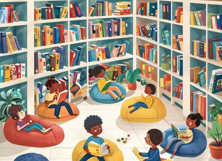 bookcase with children reading books room with book titled children 881299 84545