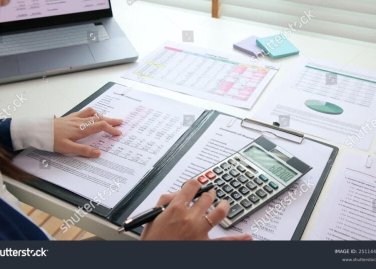 stock photo internal tax audit review checking esg data risk in balance sheet prepare annual report gaap ifrs 2511448813