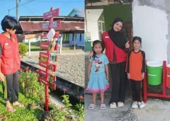 Pemasangan Papan Informasi Penguraian Sampah dan Ecobin Sederhana dari Bekas Ember Cat