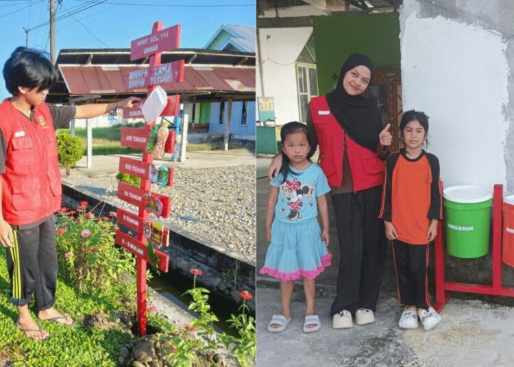 Pemasangan Papan Informasi Penguraian Sampah dan Ecobin Sederhana dari Bekas Ember Cat