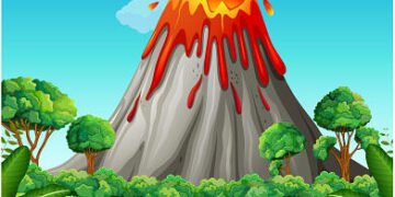 illustration of Nature scene of volcano eruption