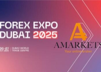 Forex Expo Dubai 2025, 6–7 Oktober di Dubai World Trade Centre, menampilkan logo AMarkets sebagai Diamond Sponsor broker forex terpercaya.
