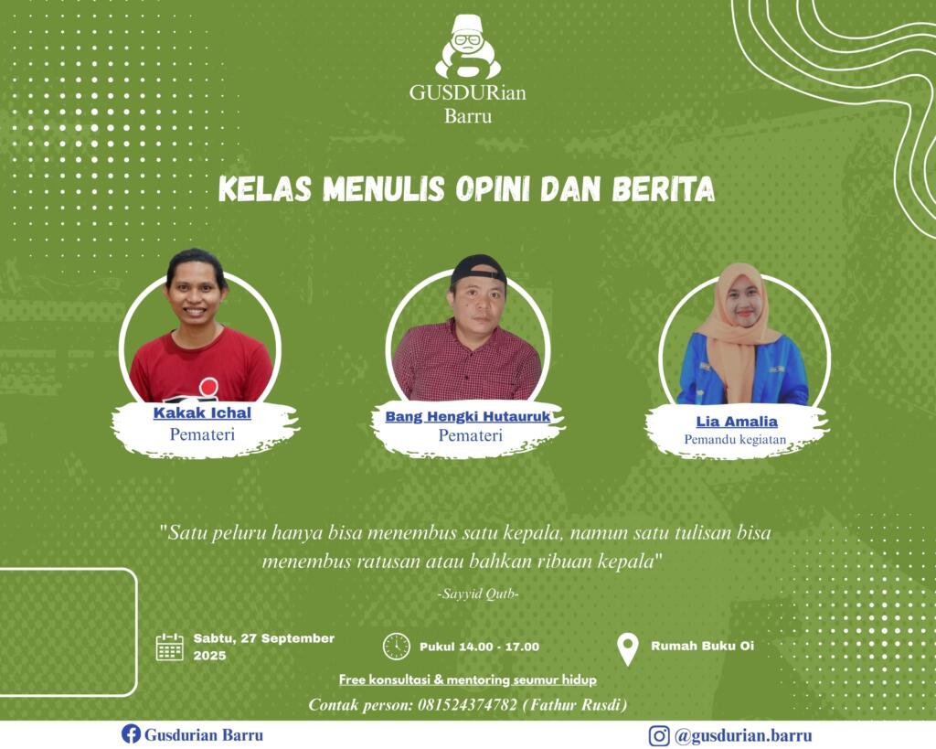 Mahasiswa IAI DDI Mangkoso ikuti Kelas Menulis Opini & Berita di Rumah Buku Oi. Menulis bukan sekadar hobi, tapi jalan menuju perubahan.