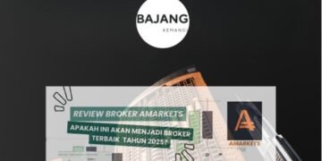 Kolaborasi antara broker forex AMarkets dan Bajang Kemangi Trader, menampilkan visual bertema gedung pencakar langit dengan tulisan “Review Broker AMarkets: Apakah Ini Akan Menjadi Broker Terbaik Tahun 2025?