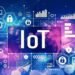 Gambar: Ilustrasi digital Internet of Things (IoT) dengan grafik data, ikon keamanan siber, dan visualisasi konektivitas jaringan.