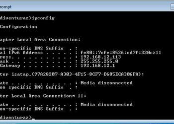 Jendela Command Prompt menampilkan hasil perintah ipconfig dengan informasi IPv4 Address 192.168.12.113 dan Subnet Mask 255.255.255.0
