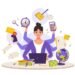 gambar ilustrasi perempuan sedang melakukan kegiatan dengan multitasking