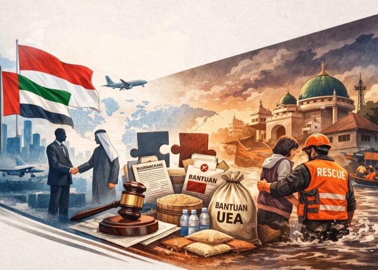 Ketika Diplomasi Kemanusiaan Indonesia Gagal Membaca Krisis: Studi Kasus Medan–Uni Emirat Arab 46 Kompleksitas diplomasi kemanusiaan dan tata kelola bantuan asing Indonesia dalam konteks kasus Medan–UEA. Ilustrasi: Diolah oleh Penulis, 2025.