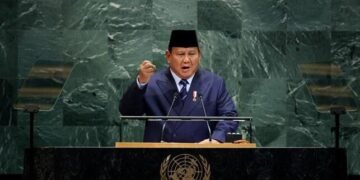 Presiden Prabowo Subianto menyampaikan pidato di Sidang Umum Perserikatan 
Bangsa-Bangsa ke-80, New York, 23 September 2025. (Sumber: Detikcom)