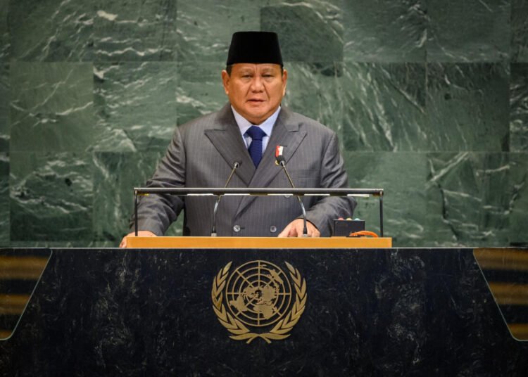 Presiden Prabowo Subianto menyampaikan pidato di Sidang Majelis Umum PBB ke-80, New York, Amerika Serikat, 23 September 2025. 
(Sumber: Kantor Staf Presiden)