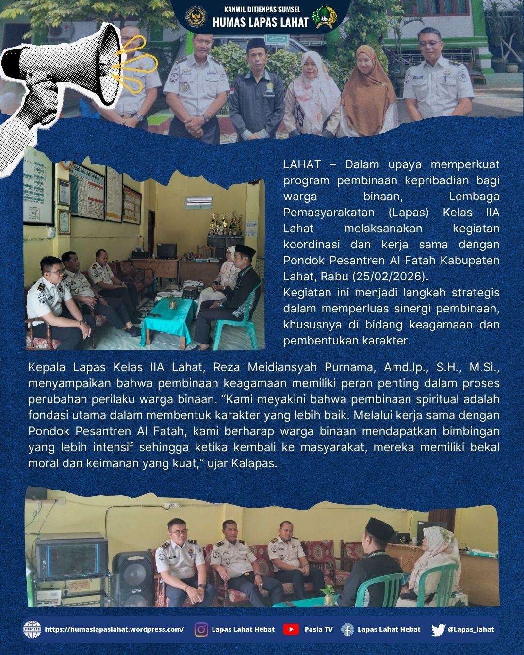 Perkuat Sinergi Pembinaan Keagamaan, Lapas Kelas IIA Lahat Lakukan Koordinasi dengan Pondok Pesantren Al Fatah 47 58