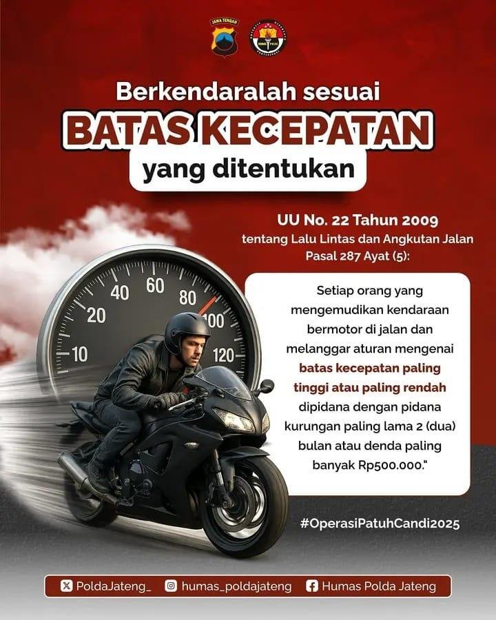 Sangsi hukum bagi pengendara yang melampaui batas kecepatan (Humas Polda Jateng)