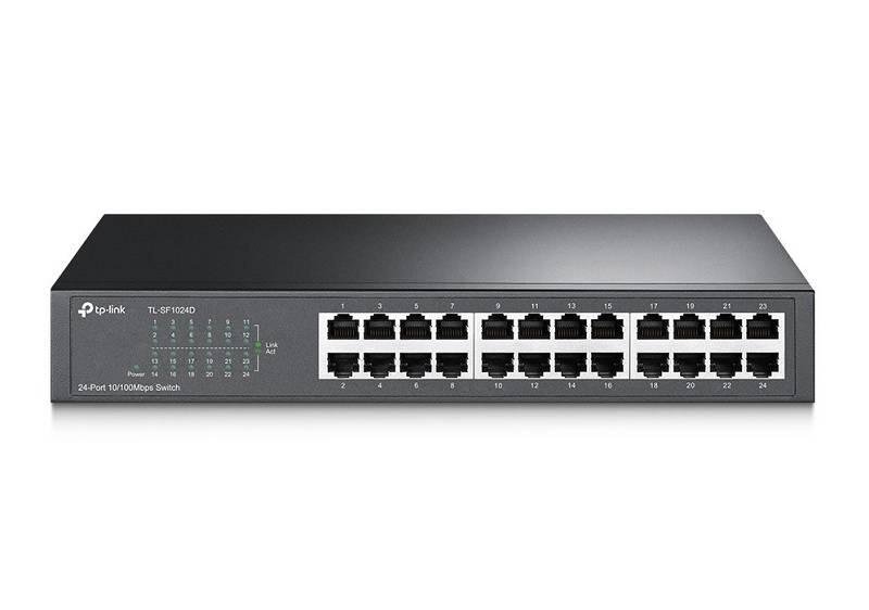 TP-Link TL-SF1024D switch jaringan 24 port 10/100Mbps dengan indikator LED hijau.
