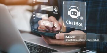 Using system AI Chatbot in computer or mobile application to uses artificial intelligence chatbots automatically respond online messages intelligent service to help customers