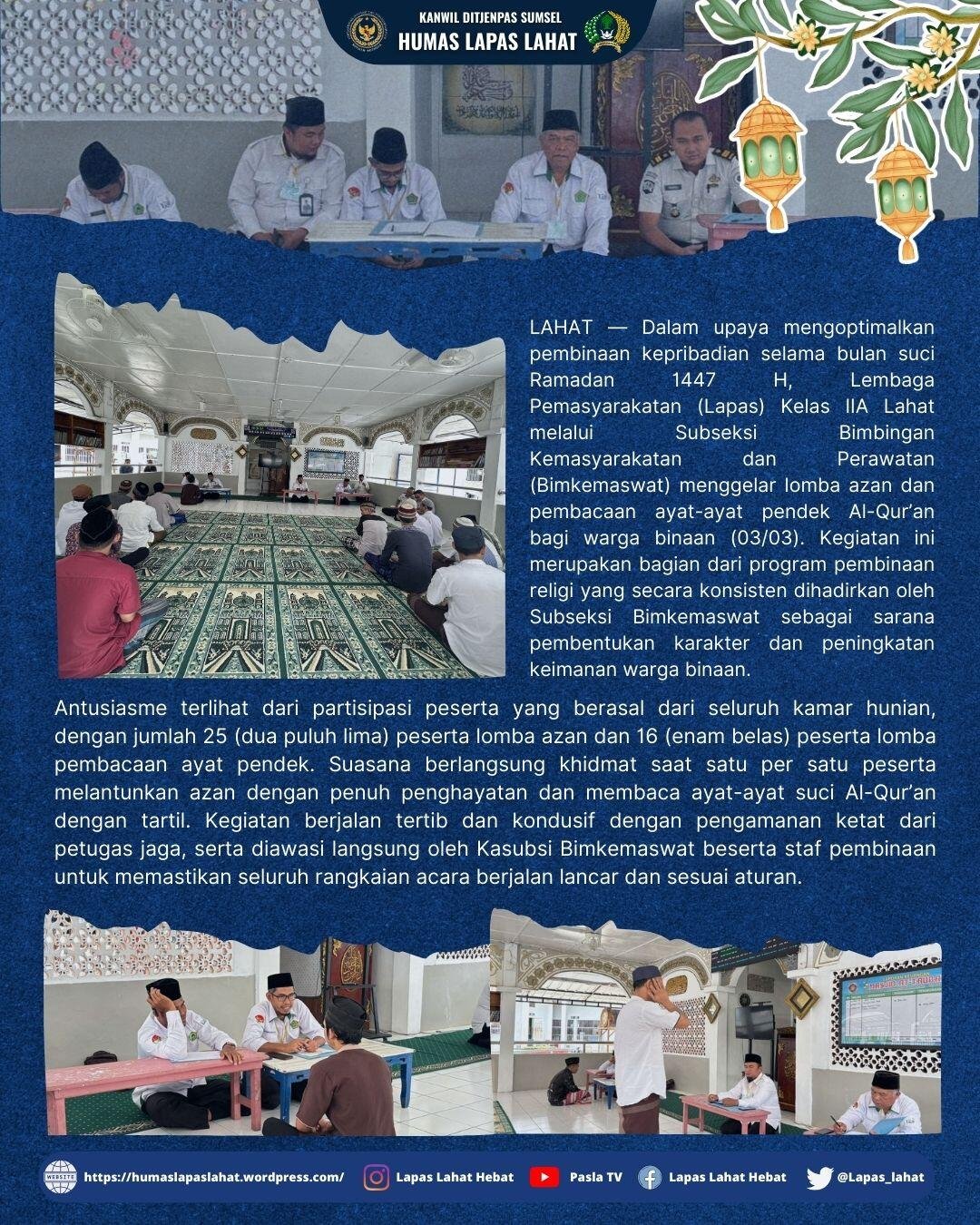 Lapas Kelas IIA Lahat Hadirkan Pembinaan Ramadan Lewat Lomba Keagamaan Warga Binaan 47 74