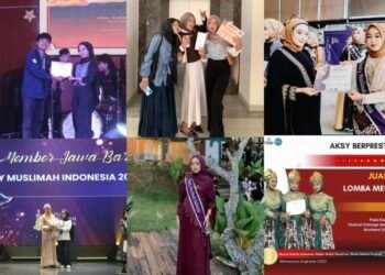 Ninda Nabila Fauziah berpose sambil memegang piala dan sertifikat setelah meraih berbagai prestasi dalam lomba fashion, seni, dan vlog selama masa perkuliahan.