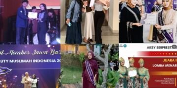 Ninda Nabila Fauziah berpose sambil memegang piala dan sertifikat setelah meraih berbagai prestasi dalam lomba fashion, seni, dan vlog selama masa perkuliahan.