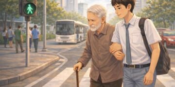 menyeberangkan jalan