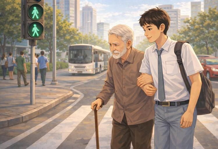 Menolong di Dunia, Menyelamatkan di Akhirat 46 menyeberangkan jalan