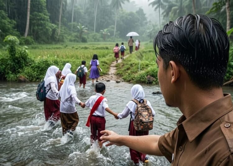 Minimnya Fasilitas Menuju Sekolah Viral! Kisah Guru SD jaga Murid Menyeberangi Arus Deras Jadi Sorotan 46 Kisah guru SD