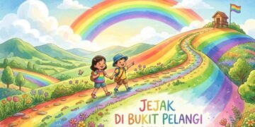 Ilustrasi petualangan Puisi “Jejak di Bukit Pelangi” (Sumber: Gambar Generatif AI)