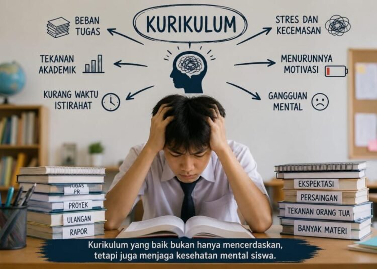 Ilustrasi pengaruh kurikulum terhadap mental siswa (Sumber: Gambar Generatif AI)