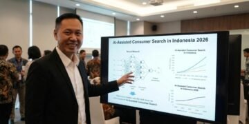 Sesi bedah jurnal ilmiah AI-Assisted Consumer Search karya mentor Dedy Budiman oleh Ahmad Madani selaku Sekjen KOMISI