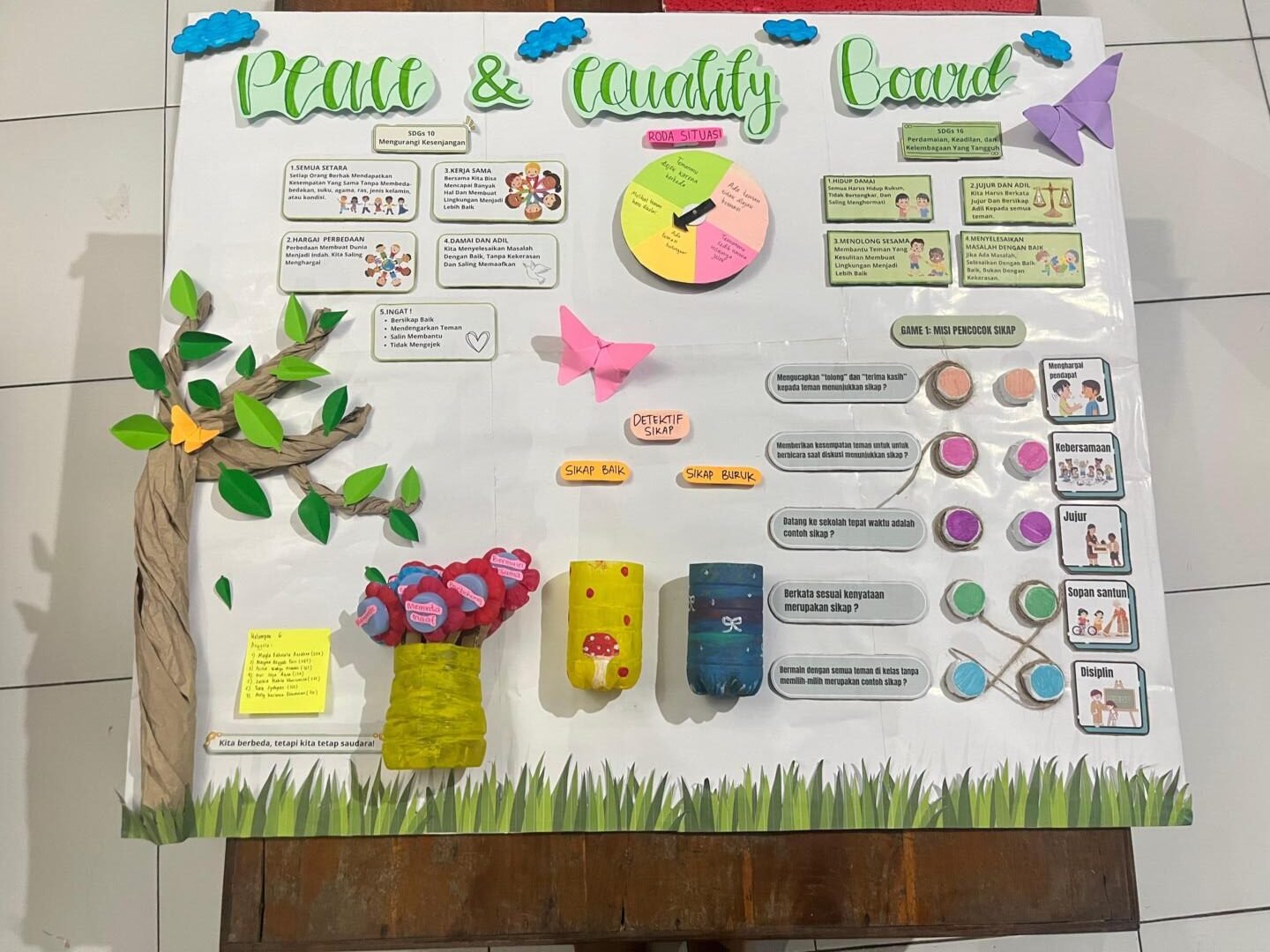 Media pembelajaran edukatif “Peace and Equality Board” yang digunakan mahasiswa PGSD UNY dalam kegiatan edukasi SDGs di Omah Ngaji Jogja.