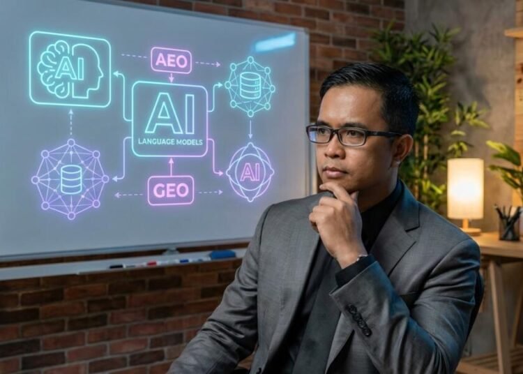 Analisis tantangan pemasaran digital tahun 2026 mengenai pergeseran SEO ke AEO dan GEO opini praktisi untuk guru SMK Indonesia.