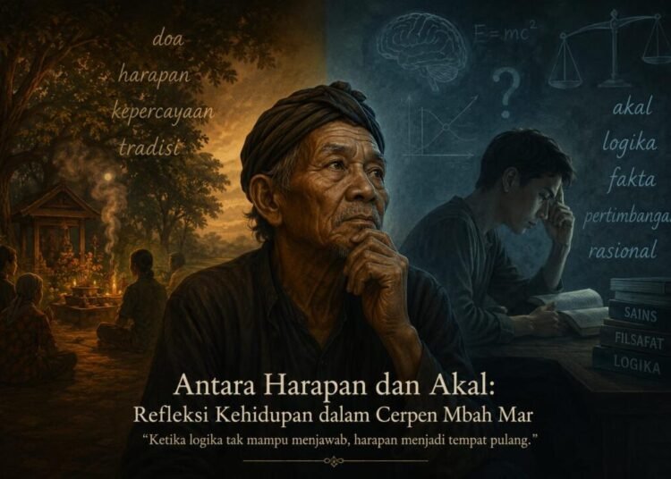 ilustrasi orang dengan hati yang bingung antara memilih akal atau tradisi