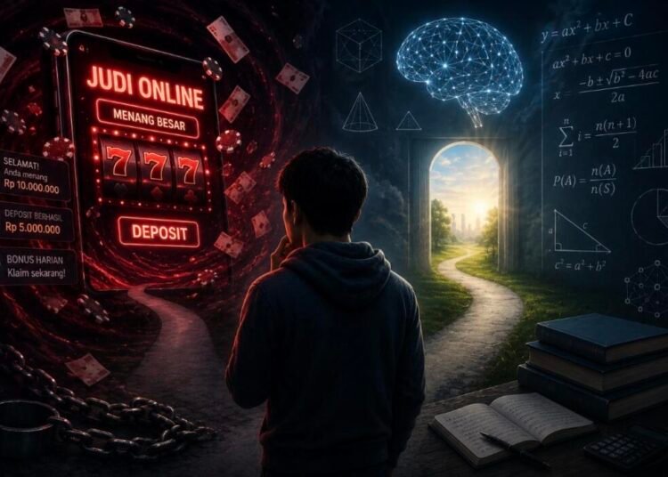 Ilustrasi Judi Online Ketika Masyarakat Mengabaikan Logika Matematika (Sumber: Gambar Generatif AI)