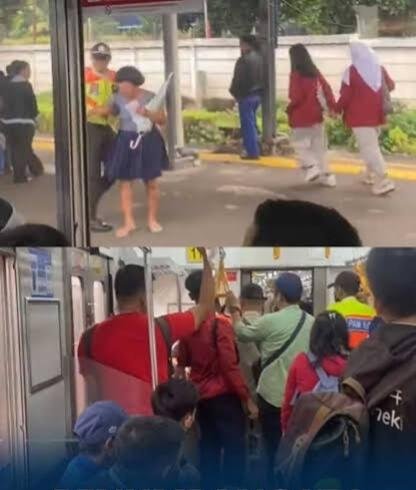 ibu-ibu diturunkan dari KRL (Foto Facebook)