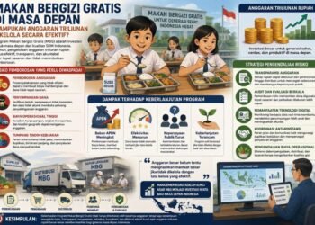 Makan Bergizi Gratis di Masa Depan: Mampukah Anggaran Triliunan Dikelola Secara Efektif? 52 Ilustrasi Program Makan Bergizi Gratis (MBG) dan tantangan pengelolaan anggaran triliunan rupiah agar tepat sasaran dan berkelanjutan. (AI GPT)