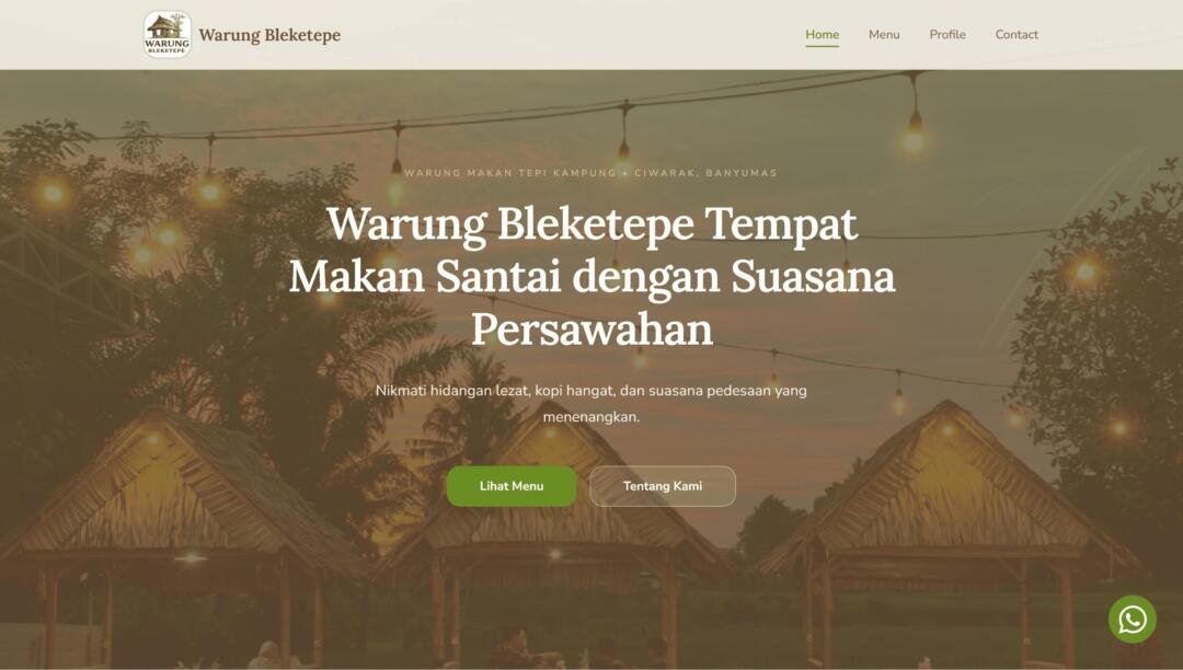 Mahasiswa Universitas Telkom Purwokerto Dorong Digitalisasi UMKM Warung Bleketepe Banyumas Melalui Website Terintegrasi 48 Tampilan antarmuka halaman utama website company profile UMKM Warung Bleketepe Banyumas.