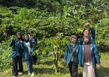 Mahasiswa Agribisnis Universitas Diponegoro melakukan observasi budidaya kopi organik di Kabupaten Batang sebagai bagian dari kegiatan praktikum lapangan.