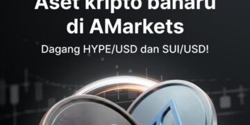 AMarkets 2026 Perluas Penawaran Kripto dengan HYPE/USD dan SUI/USD di MetaTrader 5 56 Visual promosi AMarkets yang menampilkan aset kripto HYPE/USD dan SUI/USD di platform MetaTrader 5 dengan ilustrasi koin digital berlatar grafik pasar keuangan.