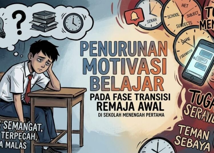 Penurunan Motivasi Belajar Pada Fase Transisi Remaja Awal di Sekolah Menengah Pertama 46 Ilustrasi Penurunan Motivasi Belajar (Sumber: Gambar Generatif AI)