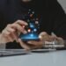 Hand of young business using smartphone, Social media concept