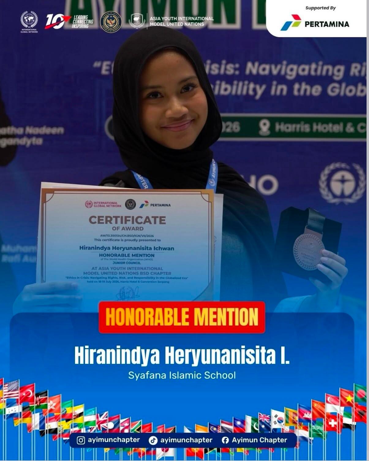 Hiranindya Heryunanisita Ichwan, Puteri Anak Banten Budaya 2026 Raih Penghargaan di AYIMUN BSD 2026 47 Hiranindya Heryunanisita Ichwan, Puteri Anak Banten Budaya 2026 Raih Penghargaan di AYIMUN 2026