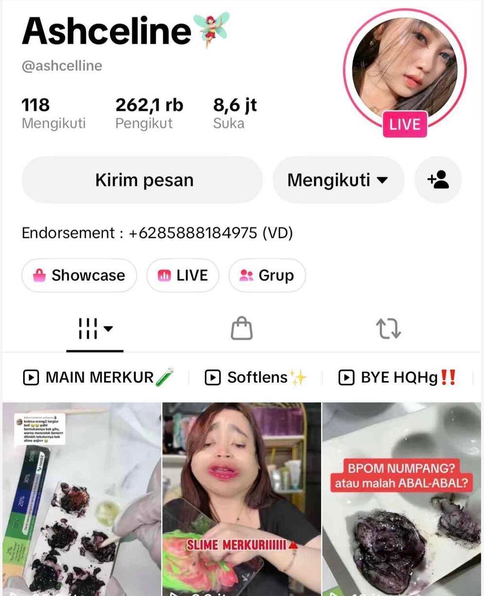 Dari Korban Menjadi Edukator, Perjuangan Ashceline Melawan Peredaran Krim Merkuri 47 Akun TikTok konten kreator Ashceline (Sumber: Dokumentasi Pribadi)