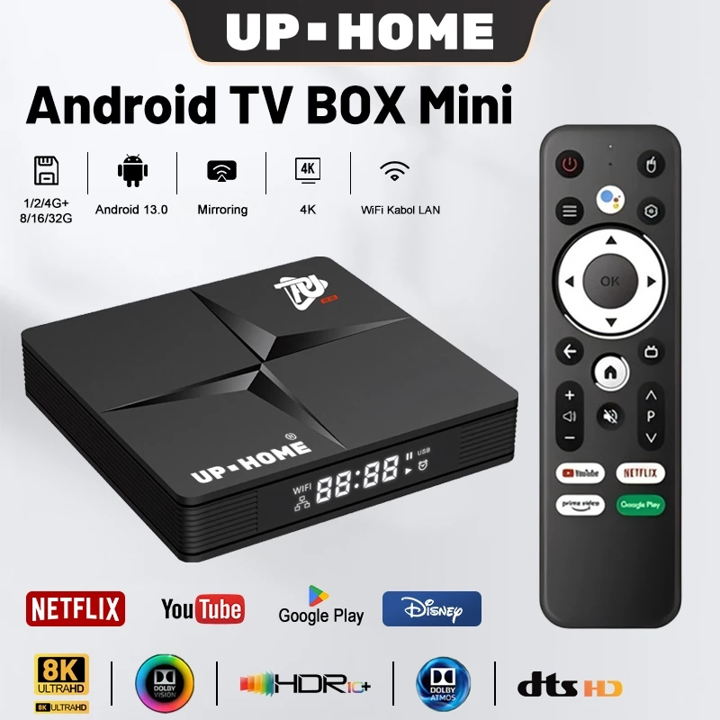 UPHOME Android Tv Box Mini 4K-HD Ultra Android 13 Ram 1/2/4GB Rom 8/16/32GB WIFI 2.4G/5G Bluetooth Smart Tv Box Unlock FULL CHANNEL TV & Film & APP - Netflix / Disney 46 UPHOME Android Tv Box Mini 4K-HD Ultra Android 13 Ram 1/2/4GB Rom 8/16/32GB WIFI 2.4G/5G Bluetooth Smart Tv Box