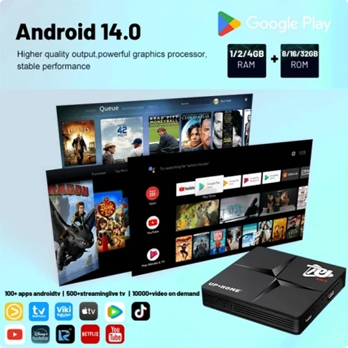 UPHOME Android Tv Box Mini 4K-HD Ultra Android 13 Ram 1/2/4GB Rom 8/16/32GB WIFI 2.4G/5G Bluetooth Smart Tv Box Unlock FULL CHANNEL TV & Film & APP - Netflix / Disney 49 UPHOME Android Tv Box Mini 4K-HD Ultra Android 13 Ram 1/2/4GB Rom 8/16/32GB WIFI 2.4G/5G Bluetooth Smart Tv Box Unlock FULL CHANNEL TV & Film & APP - Netflix / Disney - Image 4
