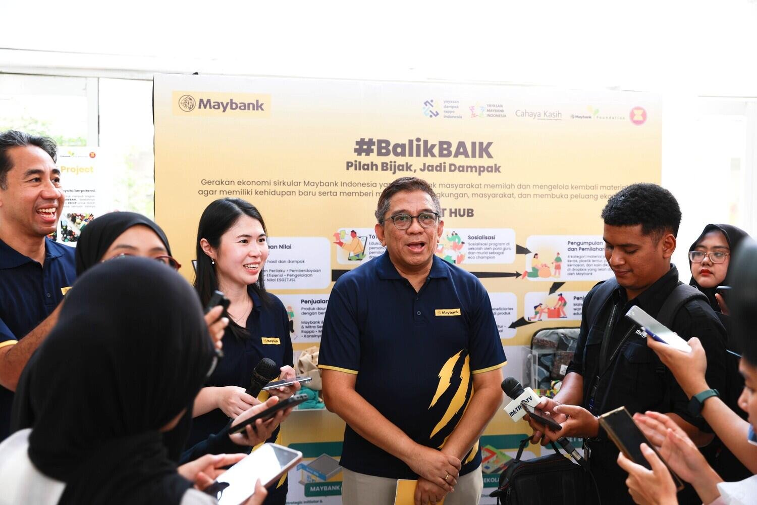 Dorong Ekonomi Sirkular dan Pelestarian Lingkungan, Maybank Indonesia Usung Inisiatif '#BalikBAIK' Melalui Global CR Day 2026 dan Program Cahaya Kasih 49 Direktur Human Capital Maybank Indonesia, Irvandi Ferizal, menyampaikan pernyataan pers didampingi oleh Head of Sustainability Maybank Indonesia Maria Trifanny Fransiska seusai Kick Off kegiatan Maybank Global CR Day 2026 di SDN 08 Ragunan, Jakarta. Tahun ini, kegiatan Maybank Global CR Day di Indonesia mengangkat tema kampanye #BalikBAIK dengan melibatkan karyawan untuk berkolaborasi di sejumlah SD dengan melakukan kegiatan upcycling, yaitu memanfaatkan barang-barang yang sudah tidak terpakai lagi menjadi bernilai guna sebagai produk seni instalasi.