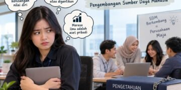 Ketika Karyawan Takut Berbagi Ilmu: Masalah Tersembunyi dalam Pengembangan Sumber Daya Manusia 58 Ilustrasi karyawan berbagi pengetahuan dan keterampilan di lingkungan kerja sebagai upaya meningkatkan kualitas sumber daya manusia serta membangun budaya kolaborasi di perusahaan. (Sumber: Generated AI).