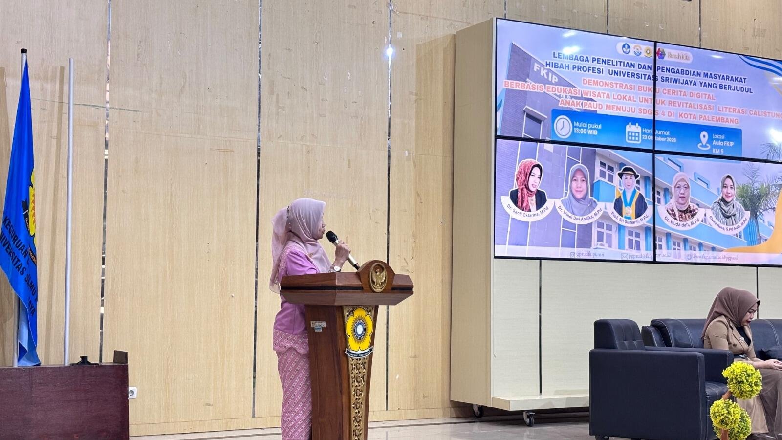 Demonstrasi Buku Cerita Digital Berbasis Edukasi Wisata Lokal untuk Revitalisasi Literasi Calistung Anak PAUD Menuju SDGs 4 di Kota Palembang 48 Kata sambutan ketua pelaksana Prof. Sri Sumarni, M. Pd.